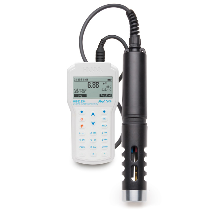 Pool Line HI98195 pH / EC multimètre portable multiparamètre fourni avec sonde HI7698195 avec câble de 4 mètres - HI981954